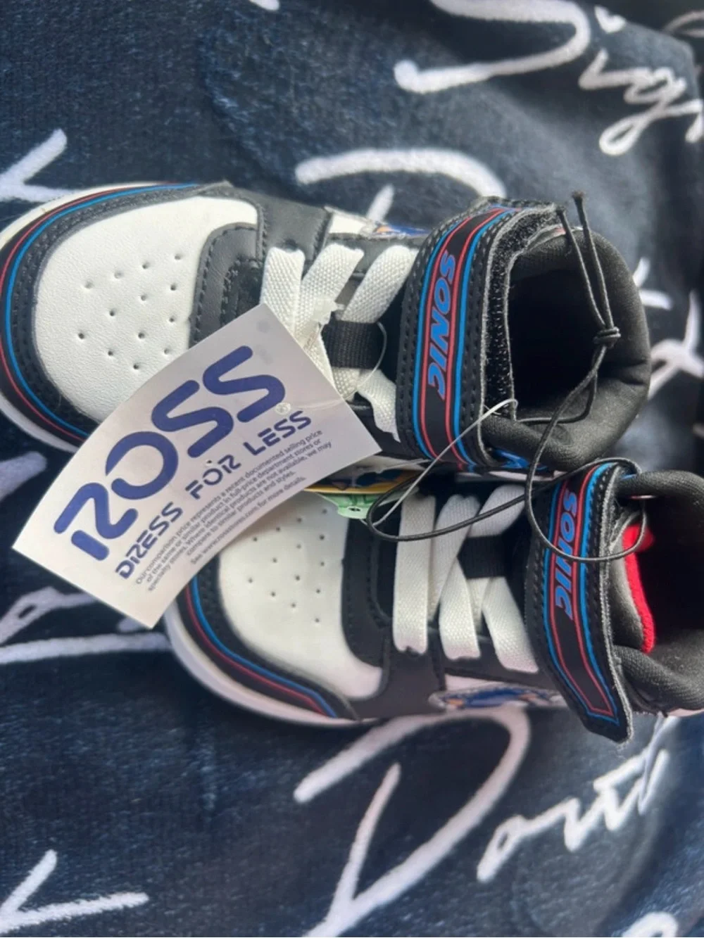 Unbranded Kids High-Top Sneakers with Sonic Graphic in Black/White/Blue
